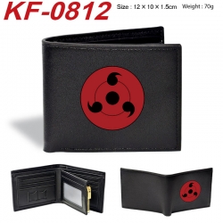 Naruto Anime peripheral black brown leather double fold wallet 12X10X1.5CM 70g
