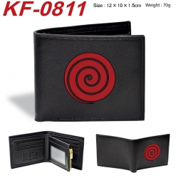 Naruto Anime peripheral black brown leather double fold wallet 12X10X1.5CM 70g