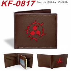 Naruto Anime peripheral black brown leather double fold wallet 12X10X1.5CM 70g
