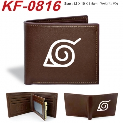 Naruto Anime peripheral black brown leather double fold wallet 12X10X1.5CM 70g