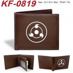 Naruto Anime peripheral black brown leather double fold wallet 12X10X1.5CM 70g