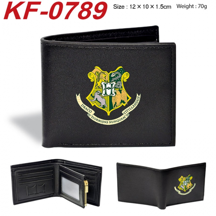 Harry Potter Anime peripheral black brown leather double fold wallet 12X10X1.5CM 70g