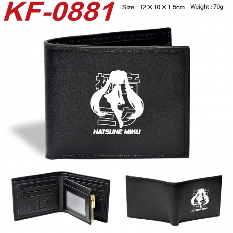 Hatsune Miku Anime peripheral black brown leather double fold wallet 12X10X1.5CM 70g
