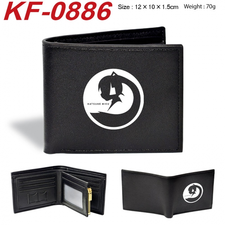 Hatsune Miku Anime peripheral black brown leather double fold wallet 12X10X1.5CM 70g