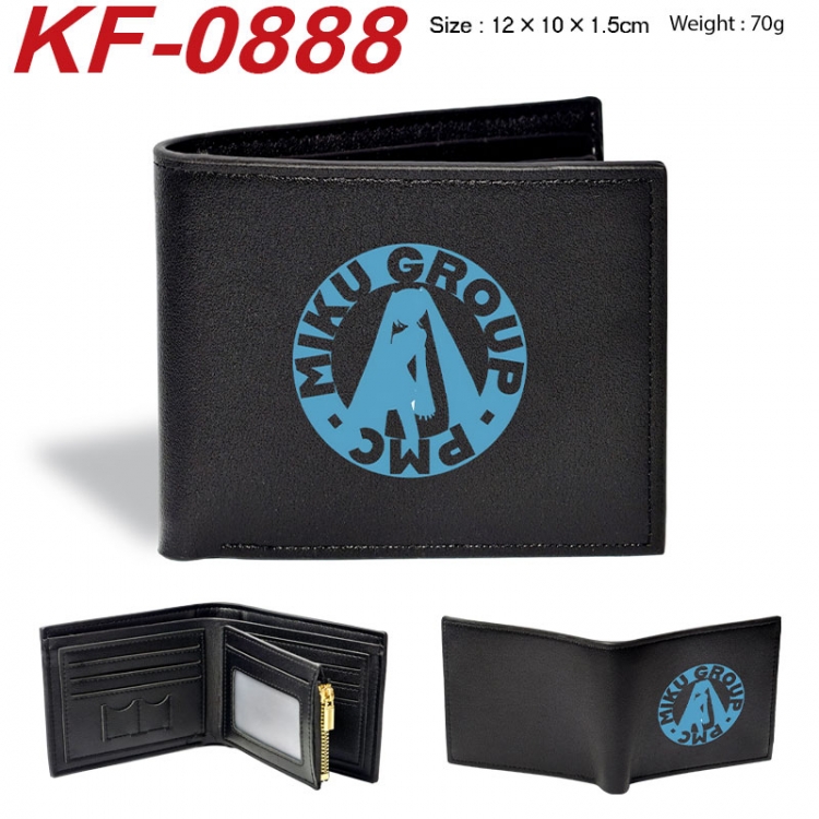 Hatsune Miku Anime peripheral black brown leather double fold wallet 12X10X1.5CM 70g