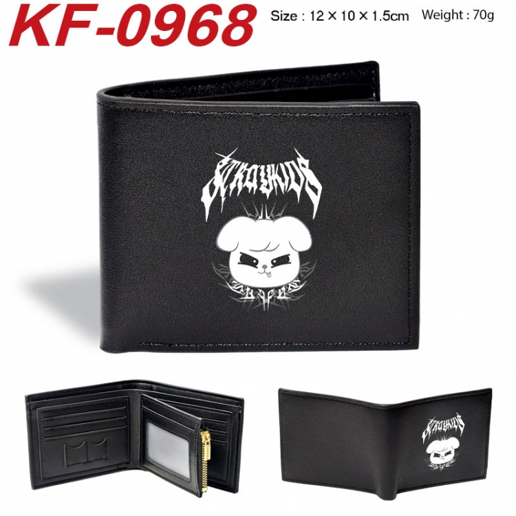 Stray Kids Anime peripheral black brown leather double fold wallet 12X10X1.5CM 70g