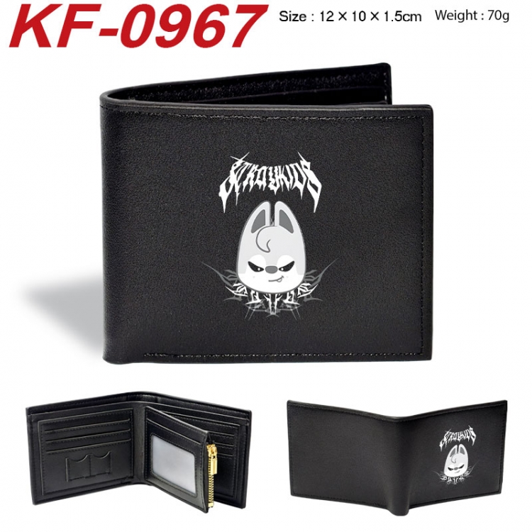 Stray Kids Anime peripheral black brown leather double fold wallet 12X10X1.5CM 70g