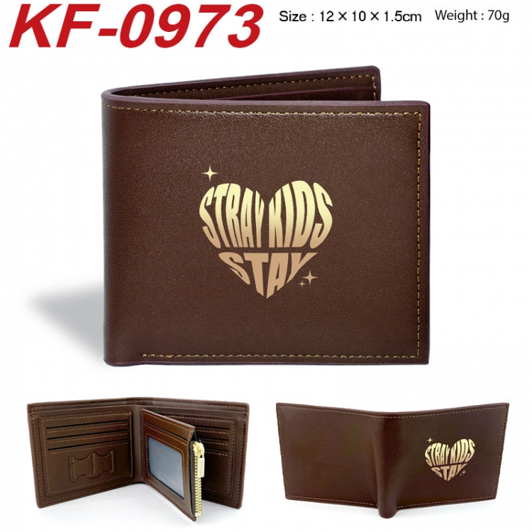Stray Kids Anime peripheral black brown leather double fold wallet 12X10X1.5CM 70g