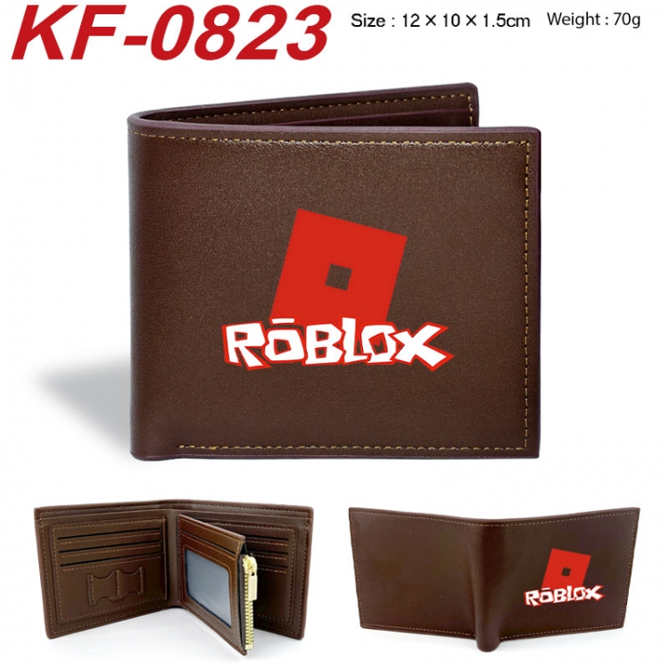 Roblox Anime peripheral black brown leather double fold wallet 12X10X1.5CM 70g