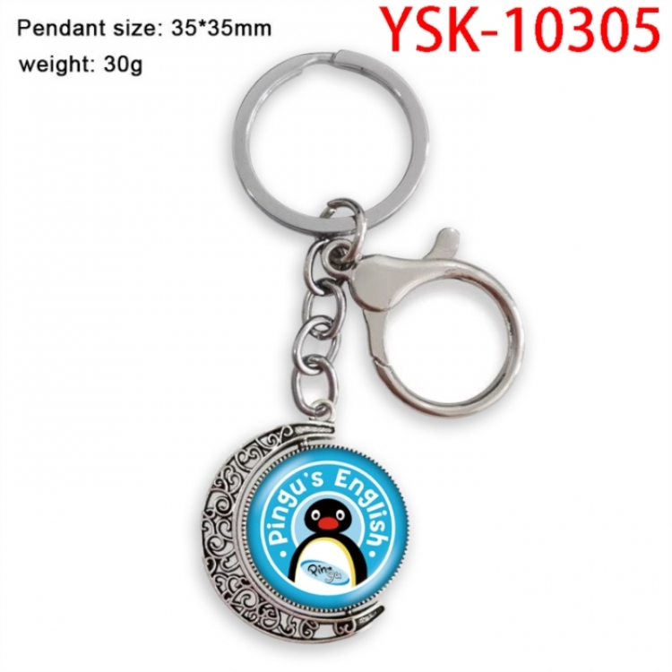 Pingu Anime double-sided crystal rotating gemstone keychain pendant price for 5 pcs