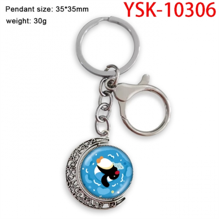 Pingu Anime double-sided crystal rotating gemstone keychain pendant price for 5 pcs