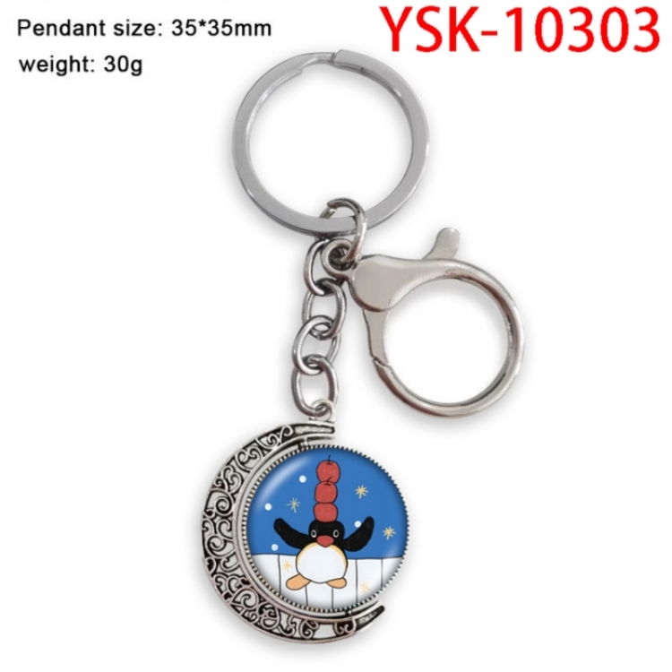 Pingu Anime double-sided crystal rotating gemstone keychain pendant price for 5 pcs
