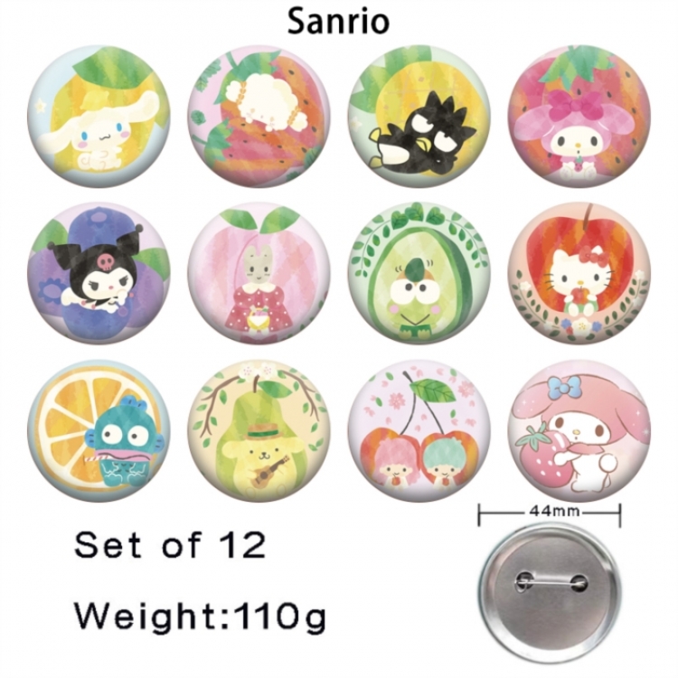 Sanrio Anime tinplate bright film badge 44mm a set of 12