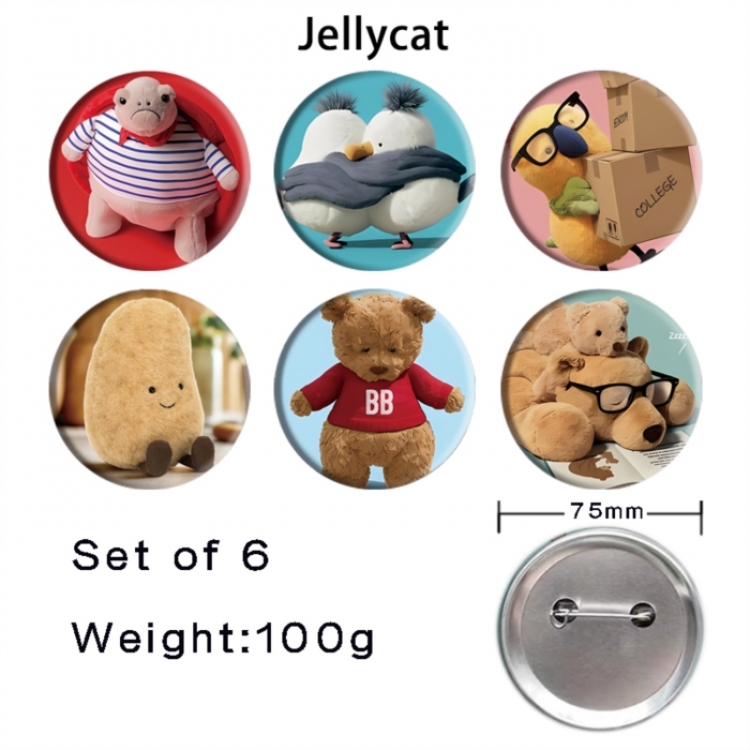 Jellycat Anime Tinplate Bright Film Emblem Badge 75mm a set of 6