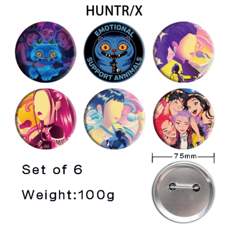 K-Pop:Demon Hunters Anime Tinplate Bright Film Emblem Badge 75mm a set of 6