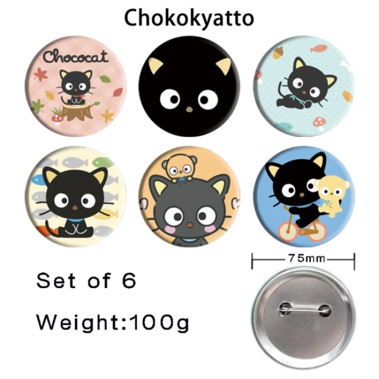 Sanrio Anime Tinplate Bright Film Emblem Badge 75mm a set of 6