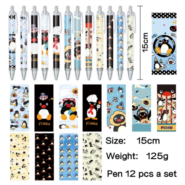 Pingu Anime peripheral student color picture ballpoint pen neutral pen 15cm a set of 12