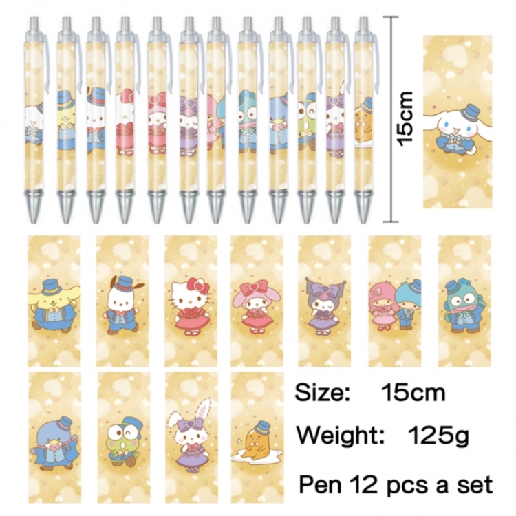 Sanrio Anime peripheral student color picture ballpoint pen neutral pen 15cm a set of 12