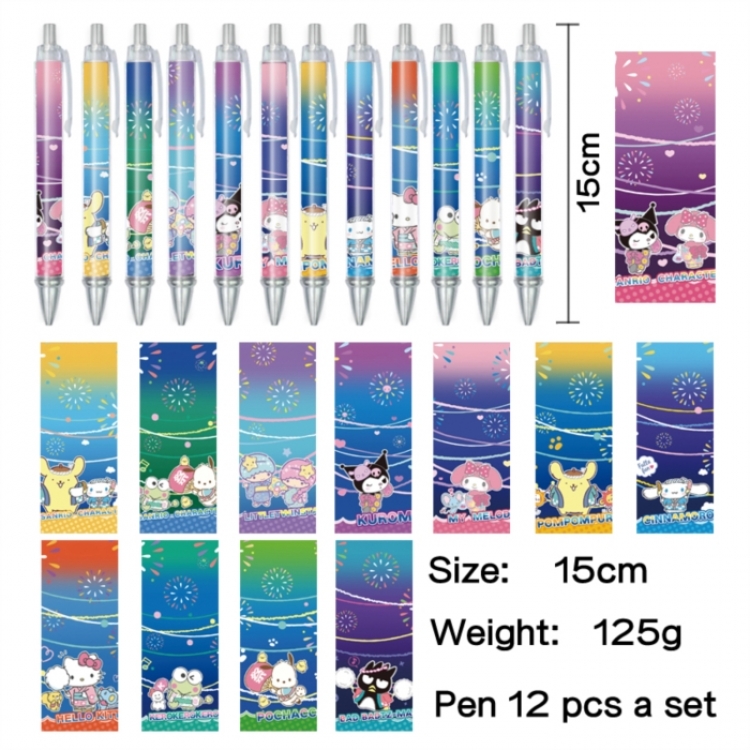 Sanrio Anime peripheral student color picture ballpoint pen neutral pen 15cm a set of 12