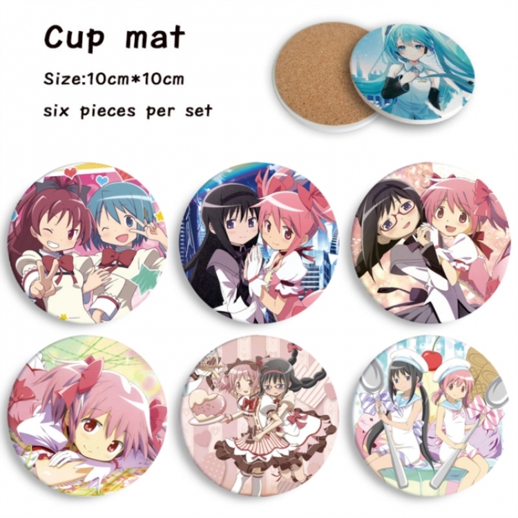 Magical Girl Madoka of the Magus Anime ceramic water absorbing and heat-insulating coaster 10x10cm a set of 6