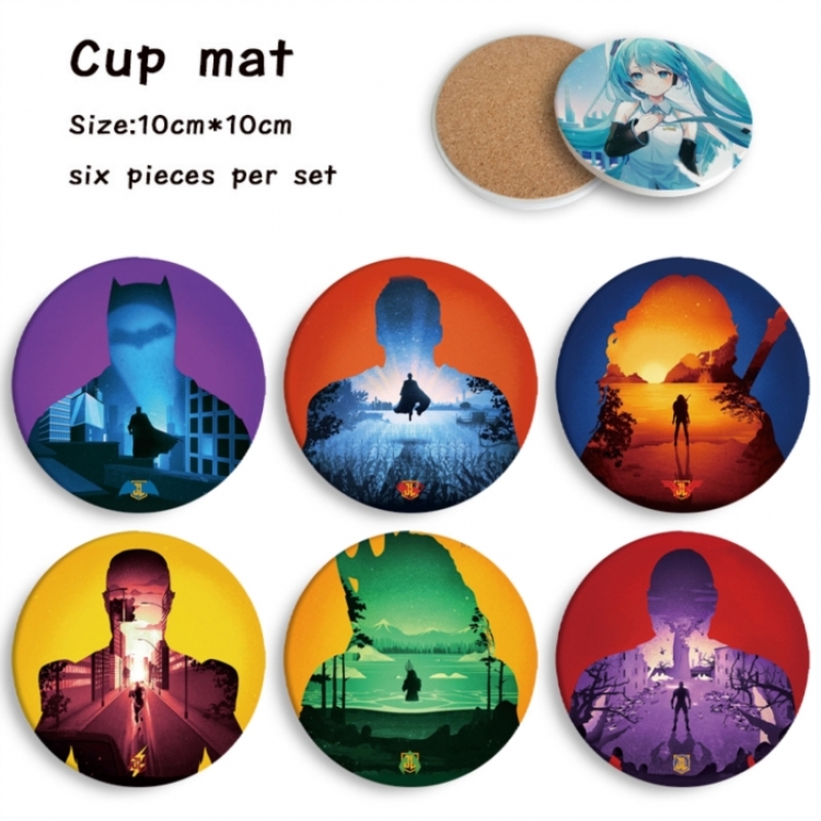 Justice League Anime ceramic water absorbing and heat-insulating coaster 10x10cm a set of 6
