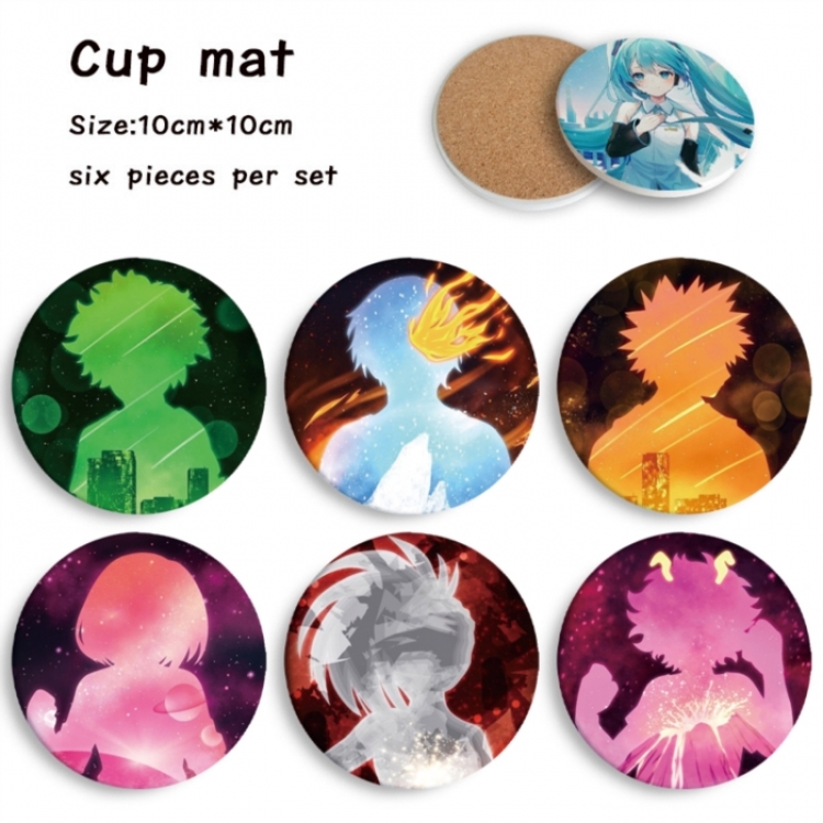 My Hero Academia Anime ceramic water absorbing and heat-insulating coaster 10x10cm a set of 6