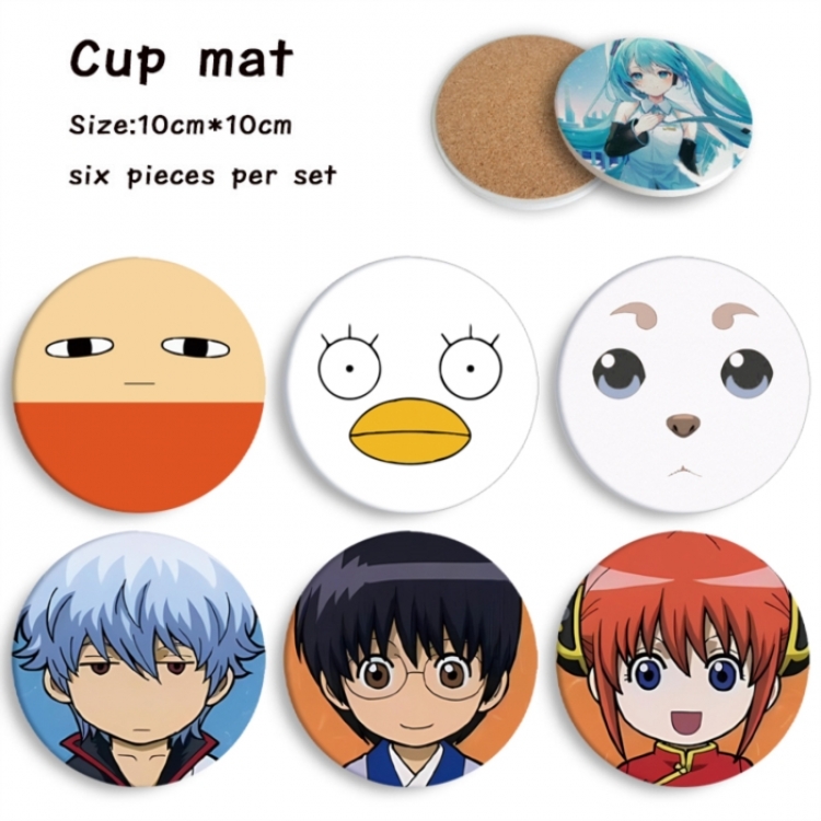 Gintama Anime ceramic water absorbing and heat-insulating coaster 10x10cm a set of 6