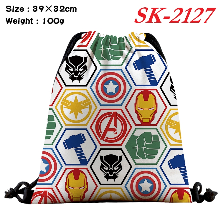 Marvel cartoon Waterproof Nylon Full Color Drawstring Pocket 39x32cm 