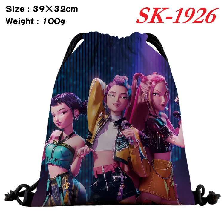 K-Pop:Demon Hunters cartoon Waterproof Nylon Full Color Drawstring Pocket 39x32cm 