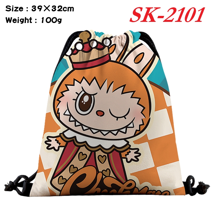 Labubu cartoon Waterproof Nylon Full Color Drawstring Pocket 39x32cm 