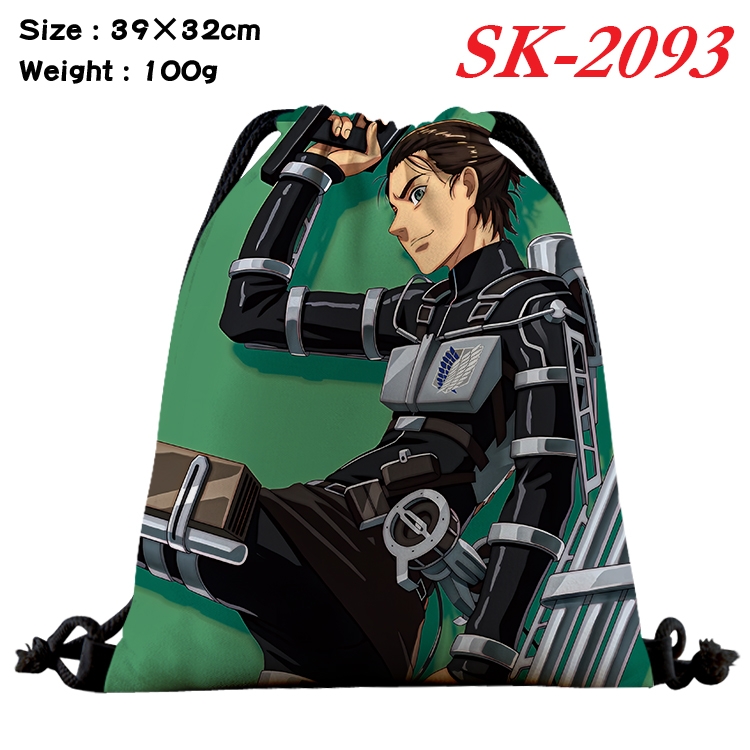 Shingeki no Kyojin cartoon Waterproof Nylon Full Color Drawstring Pocket 39x32cm 