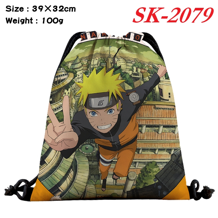 Naruto cartoon Waterproof Nylon Full Color Drawstring Pocket 39x32cm 