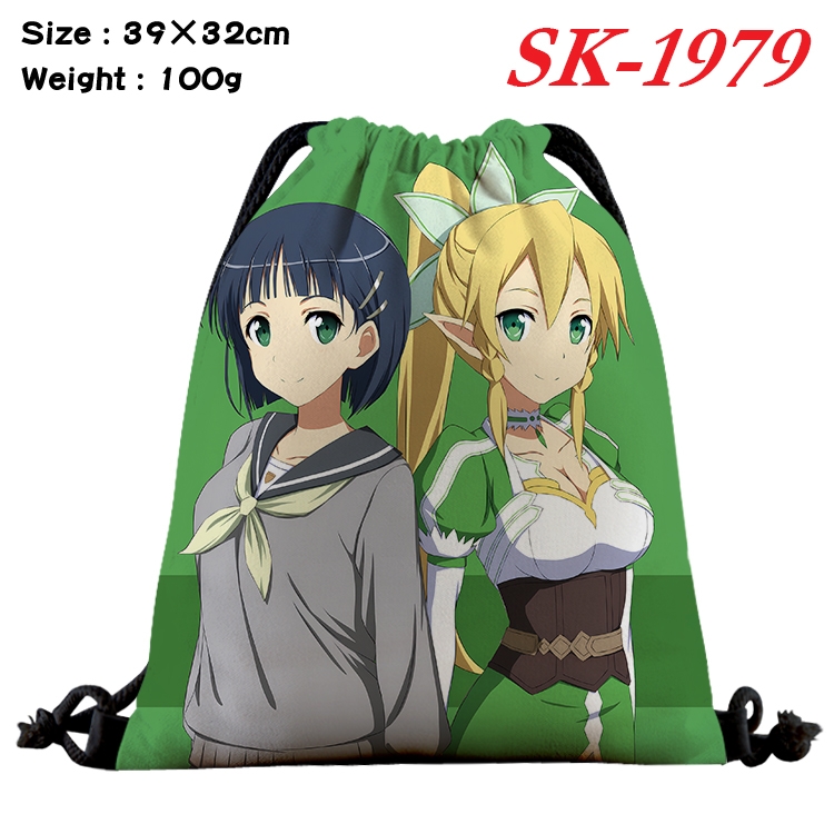Sword Art Online cartoon Waterproof Nylon Full Color Drawstring Pocket 39x32cm 