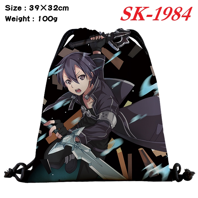 Sword Art Online cartoon Waterproof Nylon Full Color Drawstring Pocket 39x32cm 
