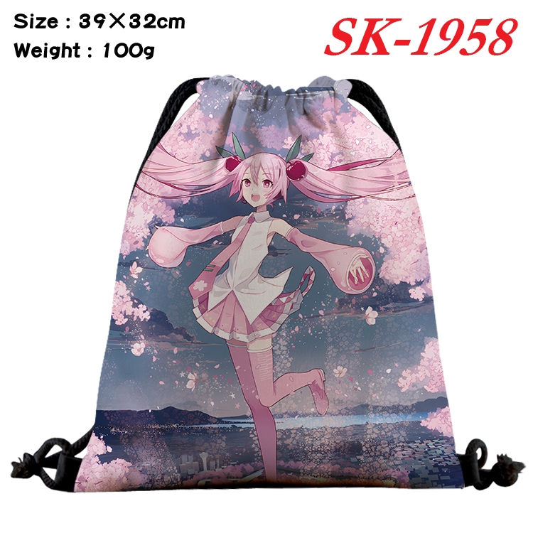 Hatsune Miku cartoon Waterproof Nylon Full Color Drawstring Pocket 39x32cm 