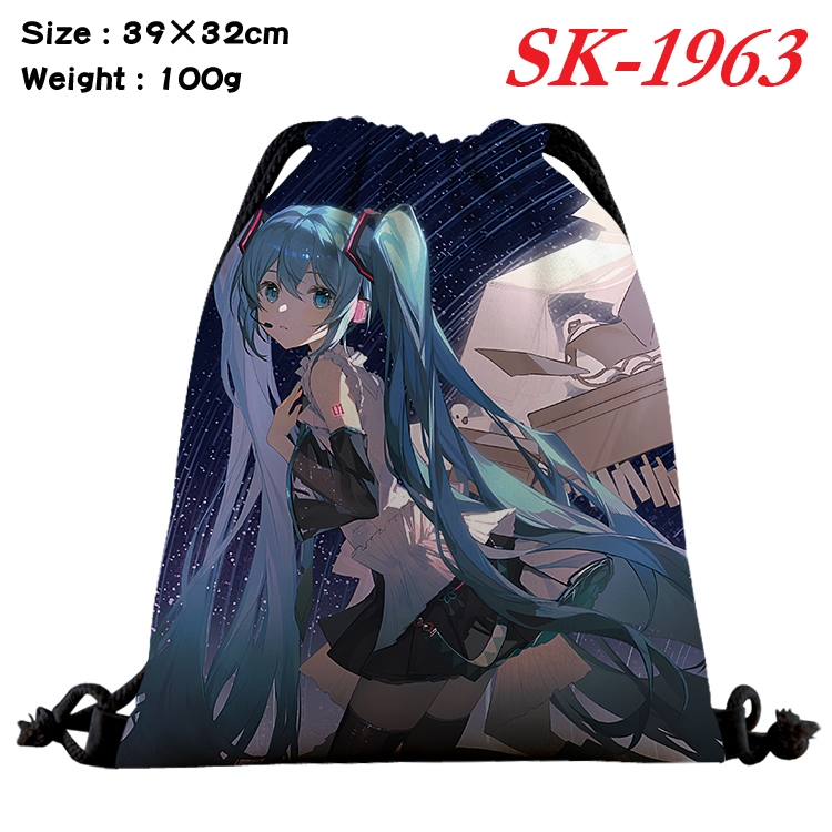 Hatsune Miku cartoon Waterproof Nylon Full Color Drawstring Pocket 39x32cm 