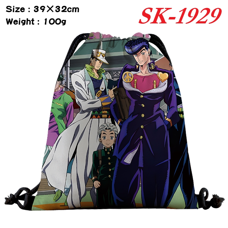 JoJos Bizarre Adventure cartoon Waterproof Nylon Full Color Drawstring Pocket 39x32cm 