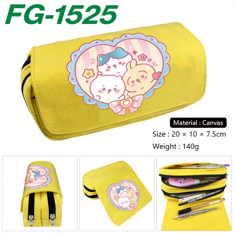 Chiikawa Anime Multi-Function Double Zipper Canvas Cosmetic Bag Pen Case 20x10x7.5cm