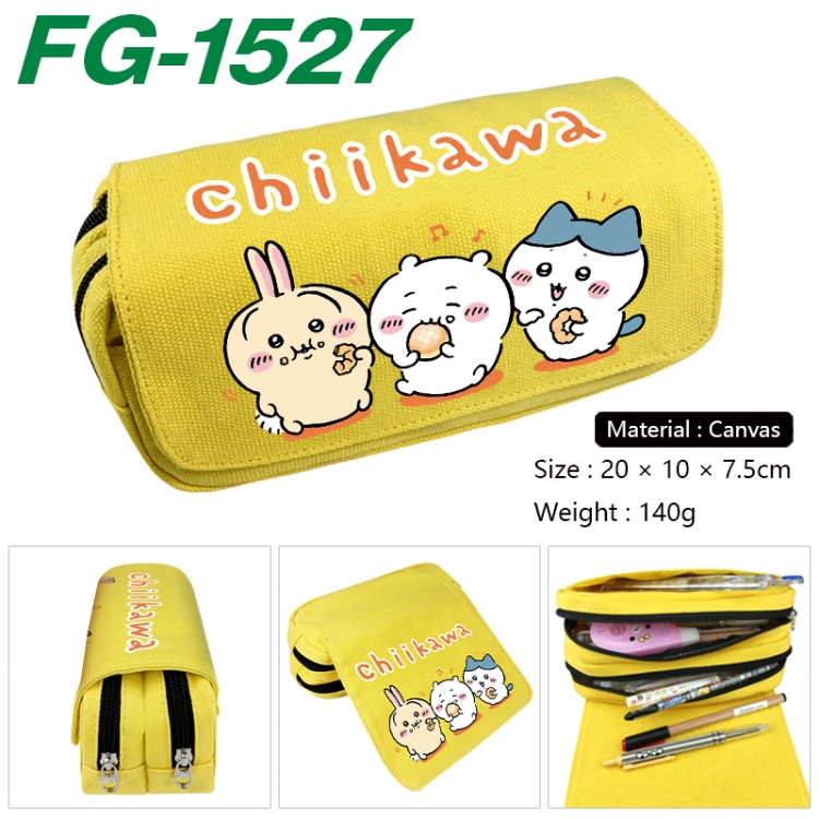 Chiikawa Anime Multi-Function Double Zipper Canvas Cosmetic Bag Pen Case 20x10x7.5cm