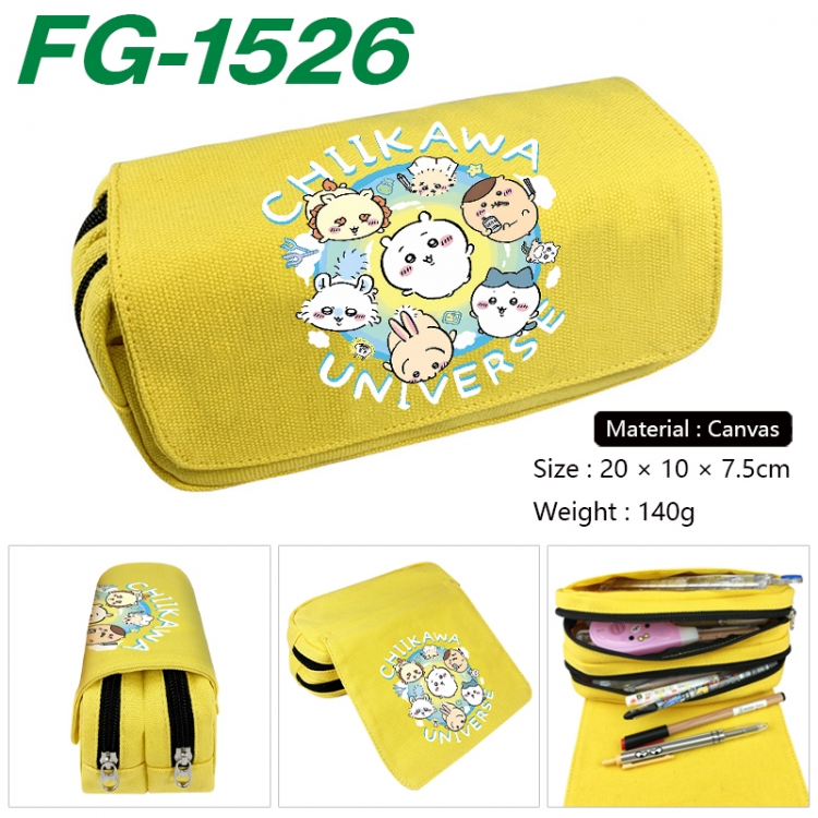 Chiikawa Anime Multi-Function Double Zipper Canvas Cosmetic Bag Pen Case 20x10x7.5cm