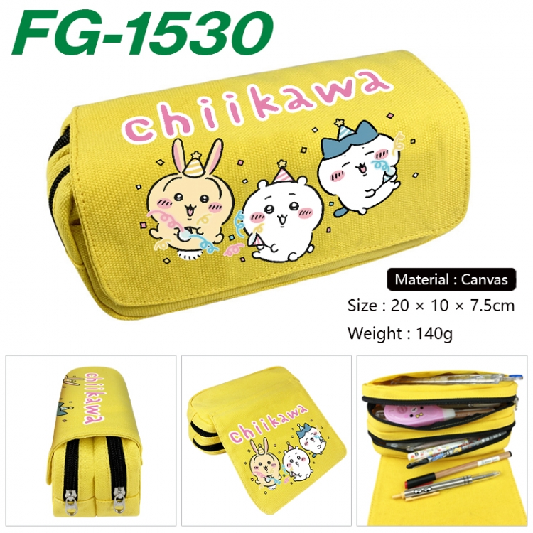 Chiikawa Anime Multi-Function Double Zipper Canvas Cosmetic Bag Pen Case 20x10x7.5cm
