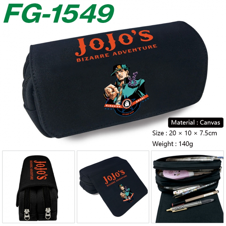 JoJos Bizarre Adventure Anime Multi-Function Double Zipper Canvas Cosmetic Bag Pen Case 20x10x7.5cm