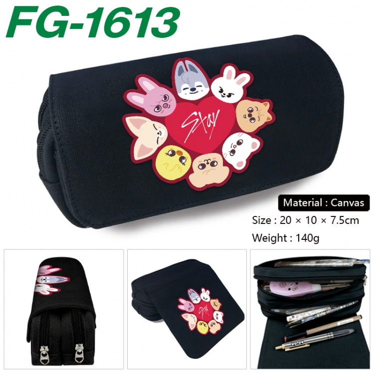 StrayKids Anime Multi-Function Double Zipper Canvas Cosmetic Bag Pen Case 20x10x7.5cm