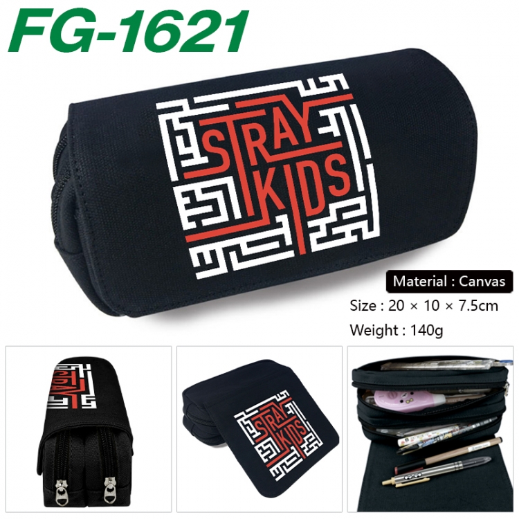 StrayKids Anime Multi-Function Double Zipper Canvas Cosmetic Bag Pen Case 20x10x7.5cm