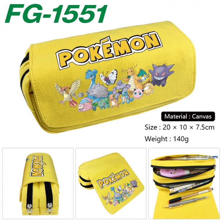 Pokemon Anime Multi-Function Double Zipper Canvas Cosmetic Bag Pen Case 20x10x7.5cm