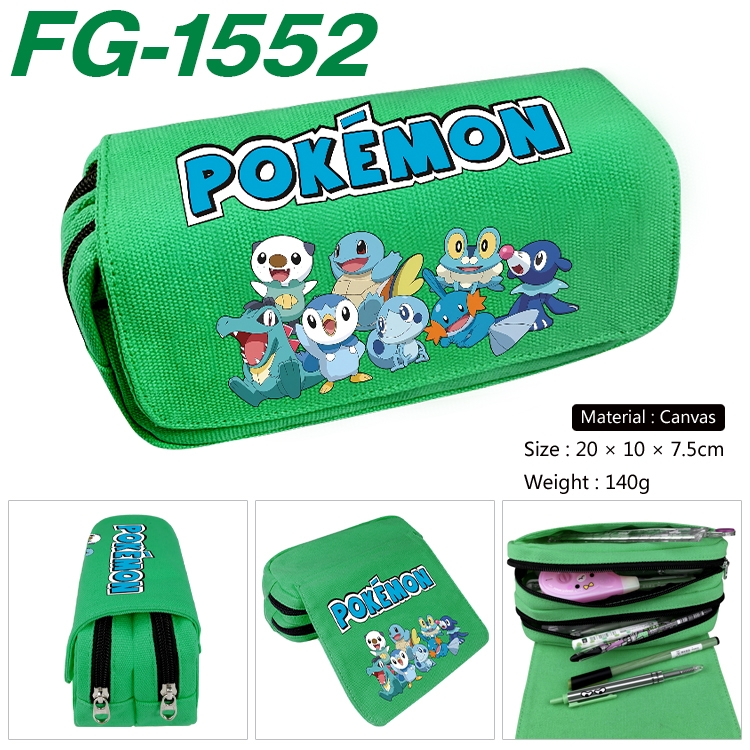 Pokemon Anime Multi-Function Double Zipper Canvas Cosmetic Bag Pen Case 20x10x7.5cm