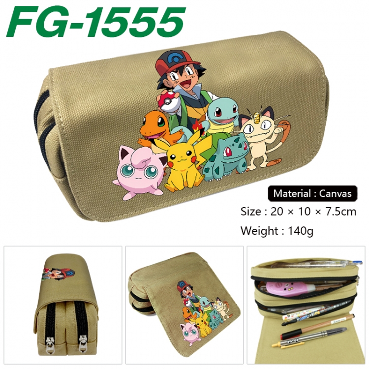 Pokemon Anime Multi-Function Double Zipper Canvas Cosmetic Bag Pen Case 20x10x7.5cm