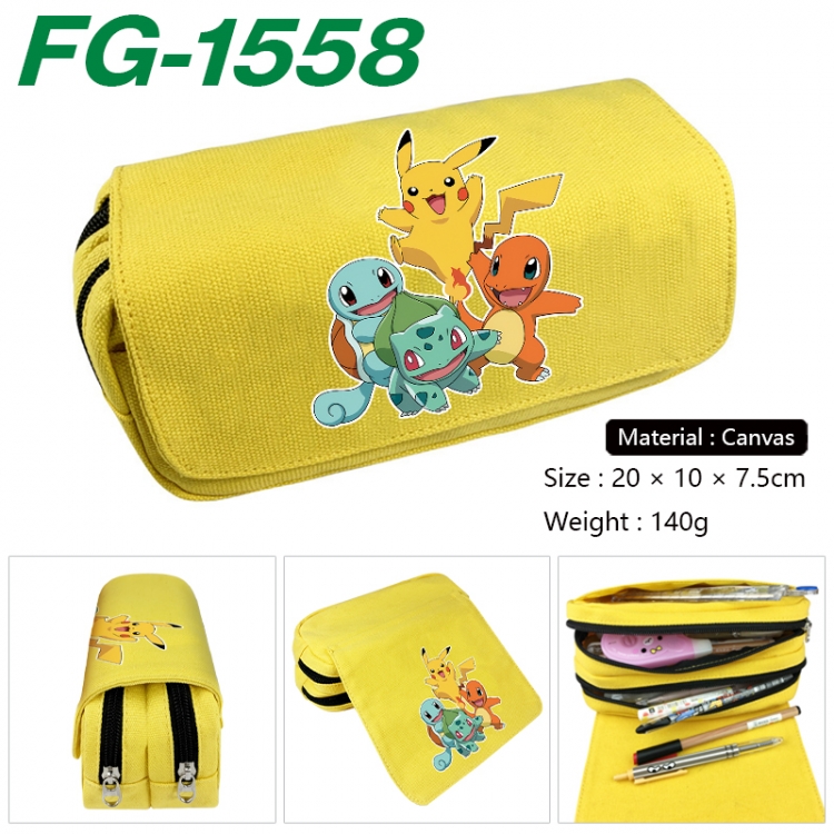 Pokemon Anime Multi-Function Double Zipper Canvas Cosmetic Bag Pen Case 20x10x7.5cm