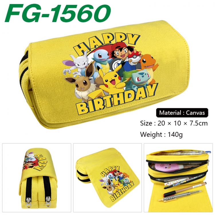 Pokemon Anime Multi-Function Double Zipper Canvas Cosmetic Bag Pen Case 20x10x7.5cm
