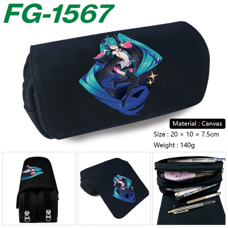 Hatsune Miku Anime Multi-Function Double Zipper Canvas Cosmetic Bag Pen Case 20x10x7.5cm